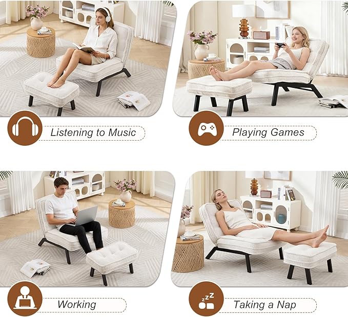 ANJ Accent Chair with Ottoman Adjustable Backrest, Living Room Chair Tufted Upholstered Lounge Chair with Footrest Set, Modern Chair Cozy Reclining Chair for Reading Room Bedroom