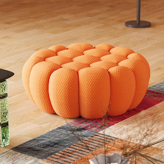 JACH 41.24'' Modern Lazy Floor Ottoman, Bubble Footstool, Upholstered Mesh Fabric Bubble Couch Sofa, 3D Honeycomb Shape Ottoman for Living Room, Office, Apartment, Small Space (Orange)