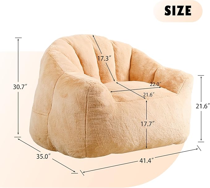 Bean Bag Chair, Bean Bag Couch for Adults and Kids, Comfy Shell-Shaped Chair with Filler Armrests Stuffed High-Density Foam Stuffed Sofa Lounge Floor Sofa for Bedroom,Gaming, Reading,Orange