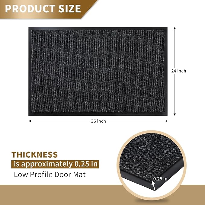 Yimobra Doormat Outdoor Indoor Entrance 36 x 24, All-Season All-Weather Front Door Mat, 100% Waterproof Welcome Matt for Floor Garage Outside Entry, Stain and Fade Resistant,Black Grey