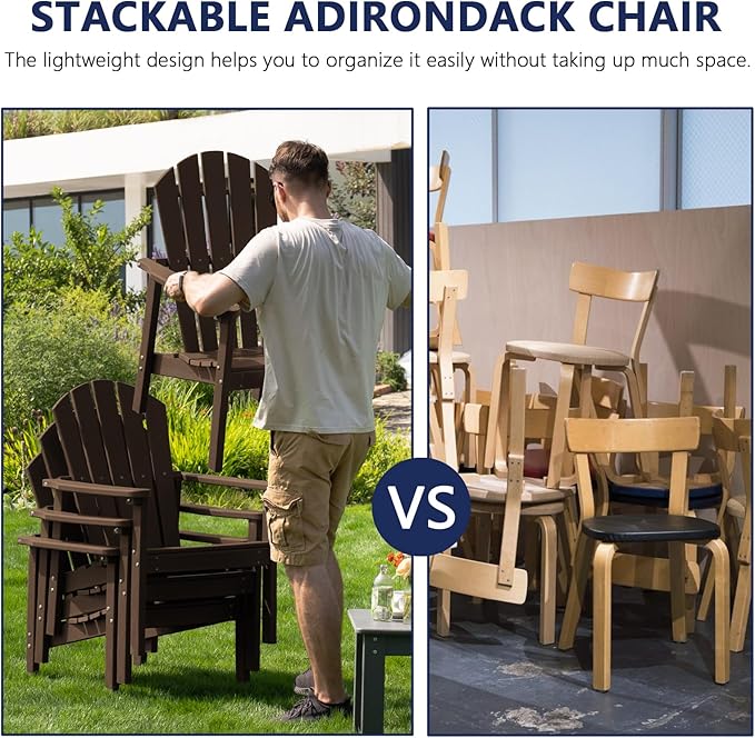 nevilywood Compact Stackable Adirondack Chairs, 26.3" Wide HDPE Outdoor Patio Chairs - Durable, Space-Saving Design for Porch, Lawn or Garden, Coffee