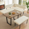 3-Piece Corner Dining Table Set with Bench, 67 Inch Space-Saving Breakfast Nook for Kitchen & Dining Room (Walnut Table & Beige Bench)
