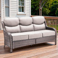 Pugire 71'' Patio Couch Outdoor Wicker Sofa, Heavy Duty All-Weather Rattan 3-Seater Sofa with Deep Seating and Removable Cover, Outdoor Patio Furniture for Deck Porch Sunroom Backyard Brown/Beige