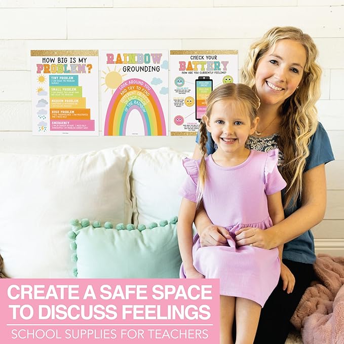 Hadley Designs 9 Calming Corner Posters For Classroom Must Haves For Teachers -11x14 Calm Down Corner Supplies, Feelings Chart For Kids Ages 4-8, Feelings Wheel Poster, Varsity Letter Classroom Decor