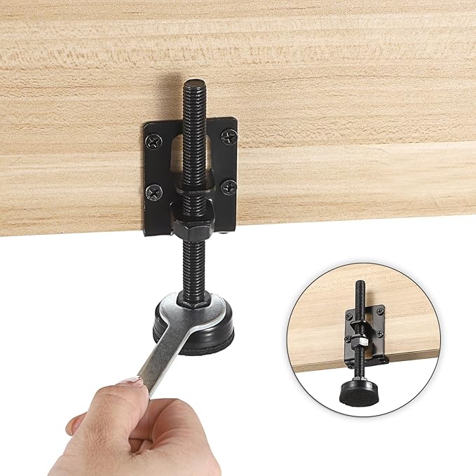 OwnMy 4 Packs Adjustable Furniture Leveling Feets L Shaped Furniture Levelers Legs, Heavy Duty Furniture Mounting Brackets Metal Furniture Leveling Feet for Workbench Cabinet Wardrobe, 4.7" H, Black
