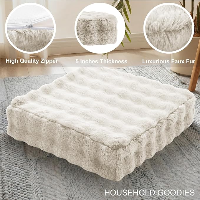 JKMAX 2 Pcs High Density Foam Floor Pillow - Upgraded Large Pillows Seating for Adults - Outdoor Floor Cushion with Soft Tufted Cover - Yoga Pillows for Sitting On Floor - 22 Inch Almond White