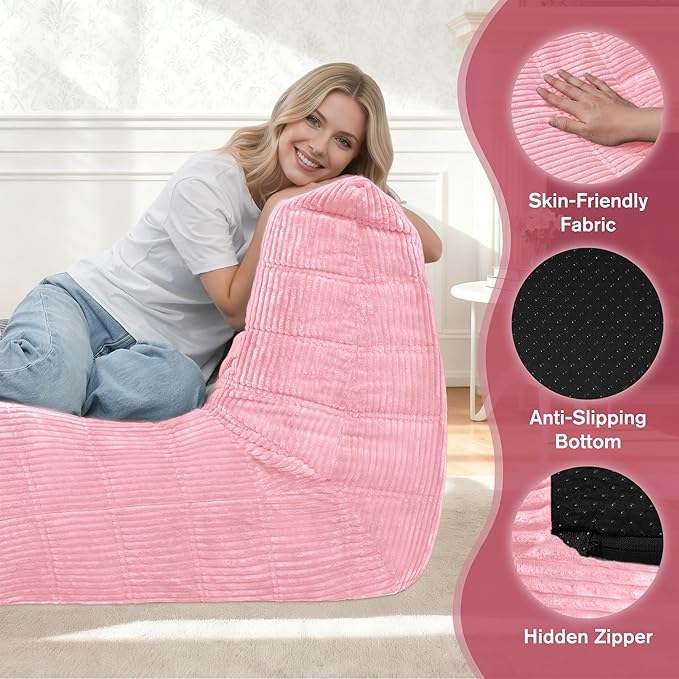 Bean Bag Chair,Giant Beanbag Chairs for Adults,Comfy Large Fireside Chair Lazy Sofa,Corduroy Bean Bag Lounger with Memory Foam Filled,Floor Sofa Couch for Home,Dorm,Living Room (Pink)