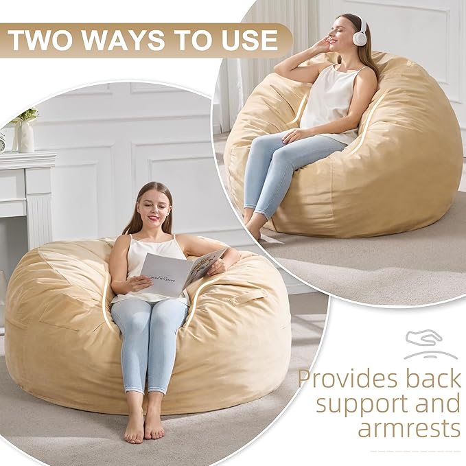 Hobestluk 4FT Bean Bag Chair Giant Bean Bag Chairs for Adults Large Bean Chairs with Removable Cover, Beanbag Chair with Filler, Adult Bean Bag Chairs for Living Room, Bedroom
