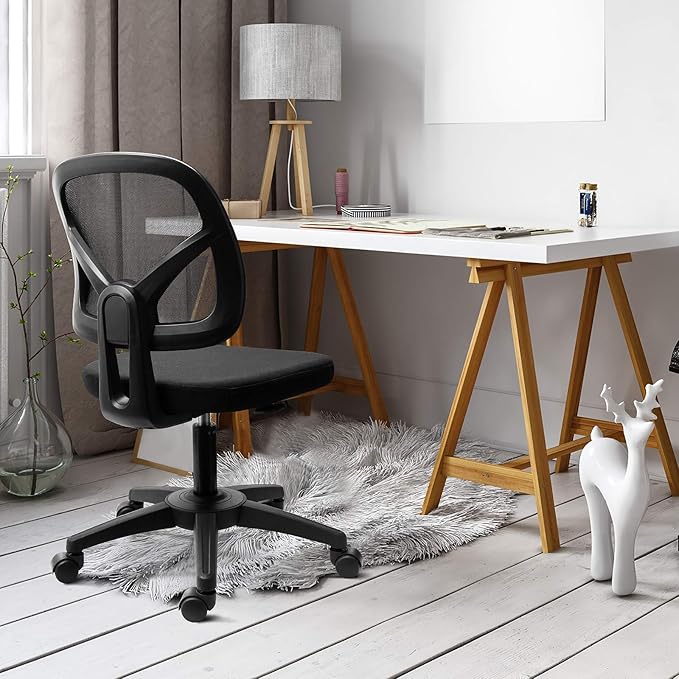 KOLLIEE Armless Office Chair Mesh Ergonomic Small Desk Chair Armless Adjustable Swivel Black Computer Task Chair No Armrest Mid Back Home Office Chair for Small Spaces