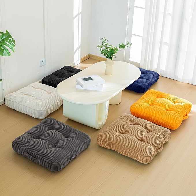 Washable Floor Pillow Cushion for Adults, Meditation Cushion Pillow, Large Square Floor Sitting, Removable Tufted Corduroy Cover, for Tatami Living Room or Yoga, 22x22 Inch, 2Pack, Machine Washable