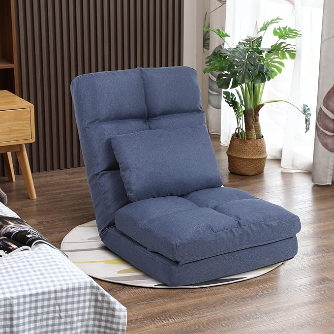 FLOGUOR Chaise Lounge Indoor, 14-Position Floor Chair with Padded Pillow for Adults Kids, Folding Lazy Sofa Chair for Living Room, Bedroom, for Gaming Reading 8823DB