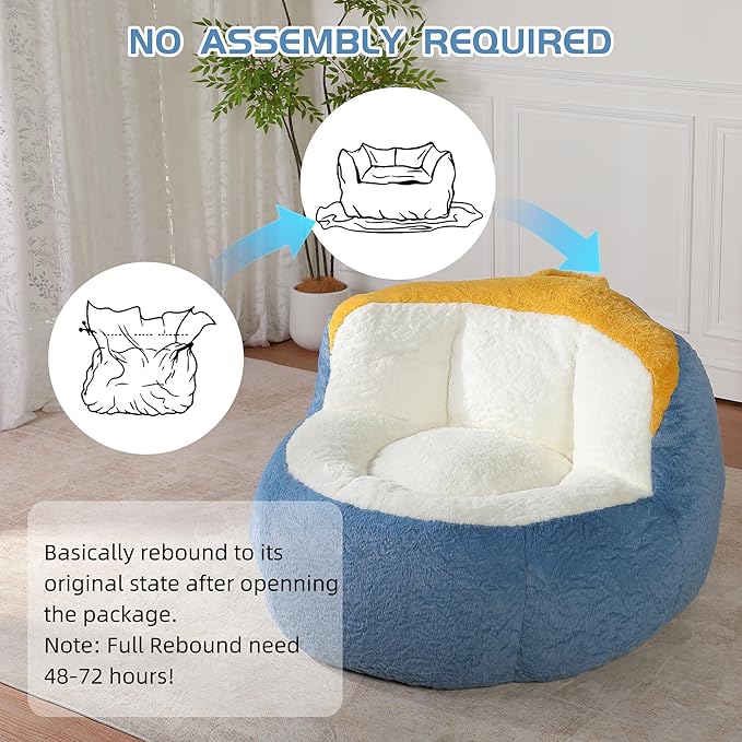 KEIKI Oversized Bean Bag Chairs, Bean Bag Couch for Adults and Kids, Large Reading Chair, Multicolor Faux Fur Floor Sofa for Reading, Playing or Relaxing
