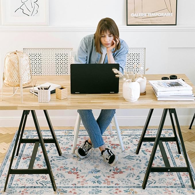 chakme Office Chair Mat for Hardwood Floor, 72"x48" Easy Glide Computer Desk Mat Protector for Rolling Chair Under Desk Rug Nonslip Backing, Machine Wash, (Floral)