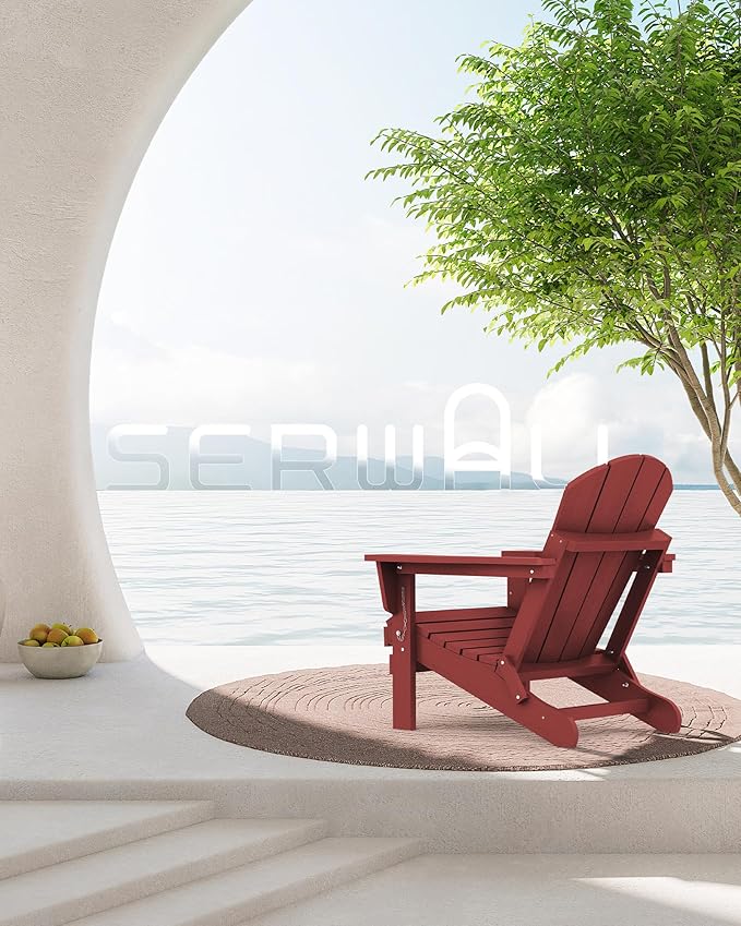 SERWALL Foldable Adirondack Chair Set of 4 for Patio Garden Outdoors Fire Pit Chairs- Red