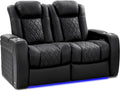 Valencia Tuscany Home Theater Seating Semi-Aniline Italian Nappa 20000 Leather Ultimate Luxury Heat & Ventilation Power Recliner Power Lumbar and Headrest (Row of 2 Loveseat, Onyx)