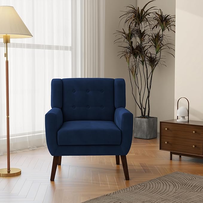 DREAMSIDEA Accent Chair, Modern Velvet Arm Chair for Living Room, Bedroom, Comfy High-Resilient Sponge Reading Chair for Small Spaces （Velvet Royal Blue, Set of 1