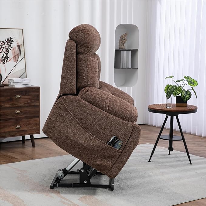 Oversized Lay Flat Power Lift Recliner Chair, 400lbs, 25.5in Extra Wide, 4-Motor, Heat and Massage, Hidden Cup Holder, Sleeping, Big Man, Elderly (Dark Brown)
