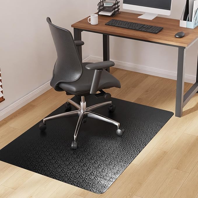 Mymeely Office Chair Mat for Hardwood Floor, 36"x48" Large Black PVC Computer Desk Chair Mat with Unique Pattern for Gaming, Anti-Slip Floor Protector for Home Office, Rolling Chair