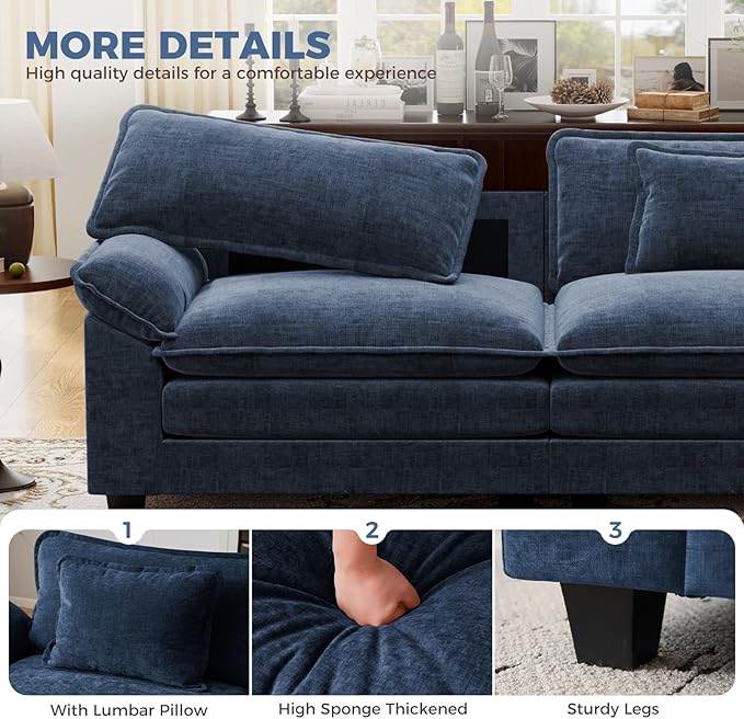 CDCASA 120" Oversized Modular Sectional Sofa, Comfy U-Shaped Cloud Couch w/ 2 Movable Ottoman, 5-Seater Chenille Deep Seat Modern Sofa Couch for Living Room, DIY Combination, Blue