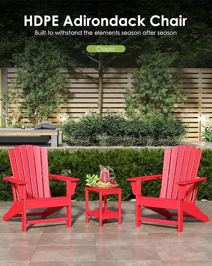 GREENVINES Adirondack Chair | HDPE Plastic | Oversized Fire Pit Chairs | All Weather | Red | Poly Lumber | for Outdoor Deck Backyard Patio Garden