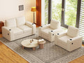 Furnimart 4-Seater Sectional Sofa and Couch Set Corduroy, Loveseat & 2PC Chairs with USB Charger and Cup Holder, Small Living Room Furniture Set for Apartment, Tiny Homes and Lofts, 3PC-Beige