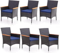 PHI VILLA Outdoor Rattan Dining Chairs Set of 6, Patio Wicker Dining Arnchairs with Removable Cushions for Backyard, Bistro, Garden, Porch