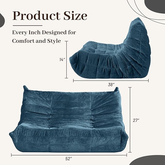 HABUTWAY Bean Bag Chair, Giant Bean Bag Chairs for Adults, Loveseat Fireside Chair, 2 Seater Lazy Bean Bag Sofa Memory Foam Couch for Living Room, Bedroom, Office (Navy Blue)