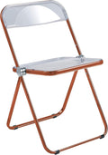 LeisureMod Lawrence Modern Transparent Acrylic Folding Chair with Metal Frame (Orange)