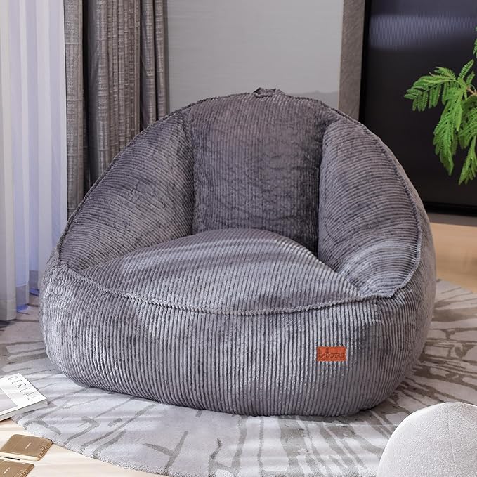 Bean Bag Chair, Cozy Fluffy Beanbag Chairs with Filler for Teens and Kids, Floor Lazy Sofa for Living Room, Gaming & Reading（M-Dark Grey）