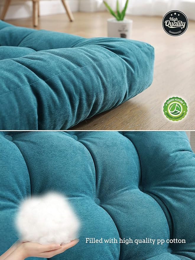 Square Floor Seat Pillows Cushions 22" x 22", Soft Thicken Yoga Meditation Cushion Pouf Tufted Corduroy Tatami Floor Pillow Reading Cushion Chair Pad Casual Seating for Adults & Kids, Turquoise