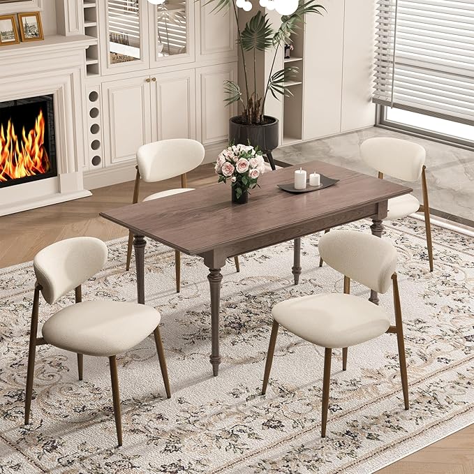 Dining Chairs Set of 2, Curved Back Kitchen Room Chairs with Metal Legs and Anti Slip Pads, Upholstered Dining Chair for Home and Restaurant, Beige