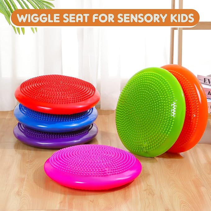 Amylove 6 Pcs Wiggle Seat Inflated Wobble Cushion for Sensory Kid 13 Inch Balance Disc Kids Flexible Seating Exercise Sensory Pad Chair Cushion for Classroom Office School