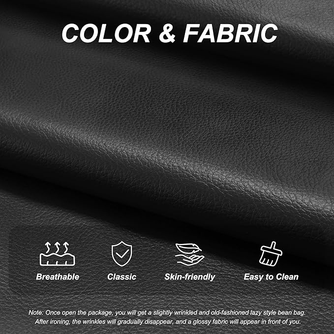 Hobestluk Bean Bag Chair Giant Bean Bag Sofa 2 Seater Bean Bag Chairs for Adults, Loveseat Floor Chair, Leather Bean Bag Chairs for Living Room Bedroom Dorm (Black, Loveseat)