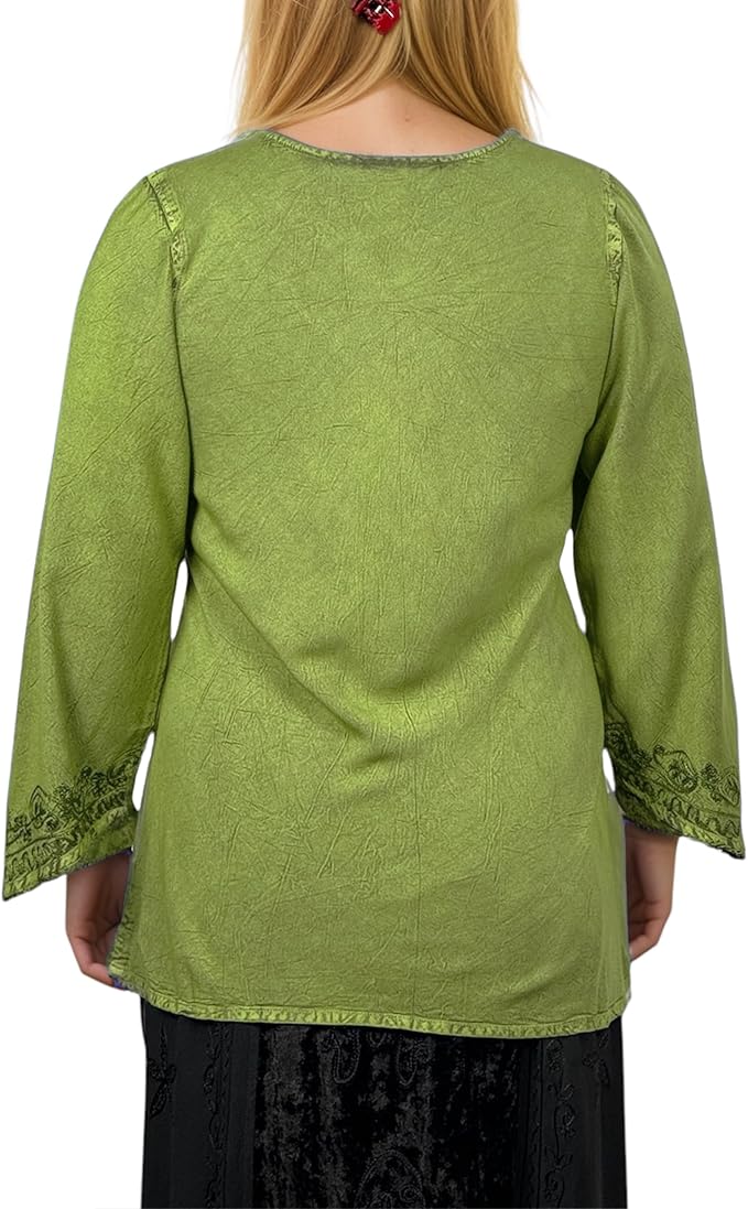 Agan Traders 2025 Winter Long Sleeve Diamond Neck Embroidered Tops - Medieval Boho Vintage Tunic Kurta Blouses for Women