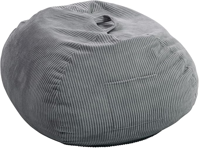 Bean Bag Chair with Corduroy Cover and Memory Foam Filled for Teens and Kids, Small Comfy Fluffy Floor Chair for Living Room Bedroom (Gray, 2.5FT)