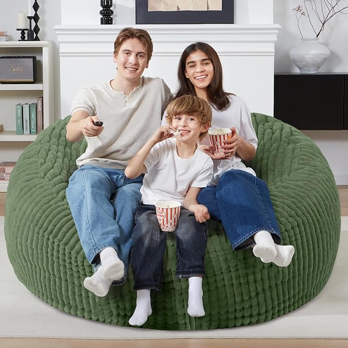 Homguava 5 FT Bean Bag Chair,5' Big Bean Bag,Giant Bean Bag Chairs for Adults with Memory Foam Filled,Comfy Large Beanbag Chairs Soft Bean Bag Sofa with Dutch Corded Plush Cover-Green