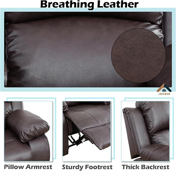 JBXBER Manual Recliner Sofa Set for Living Room, Leather Reclining Sofa Sets, Faux Leather Couch Set with Cup Holders, Drop-Down Table and Storage Console(Sofa,Brown)