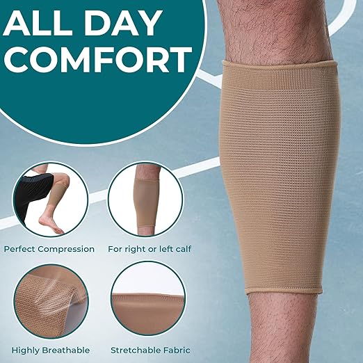 NeoTech Care Calf Compression Sleeve for Calves Support or Shin Splint (Beige Color, Size XL, 1 Unit)