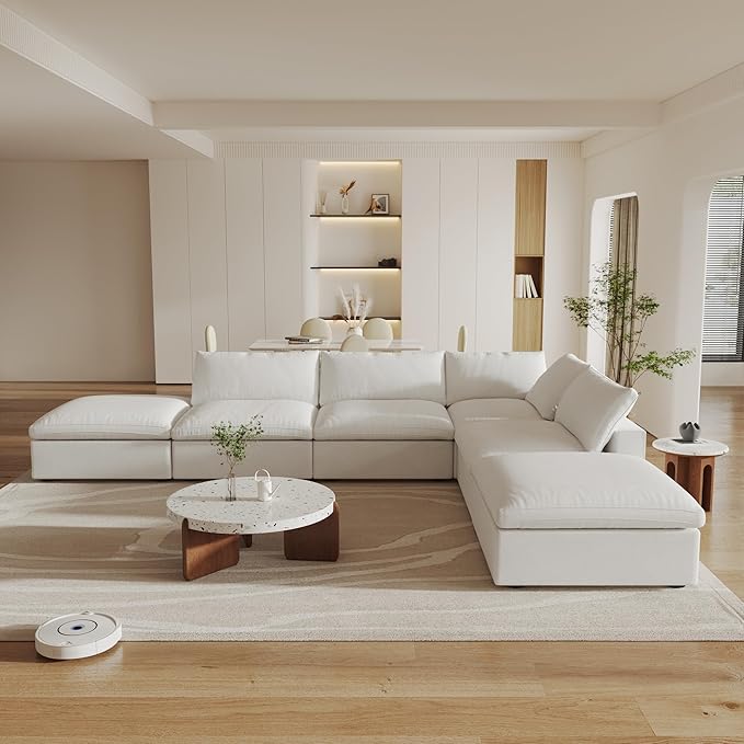 160" Cloud Couch Modular Sectional Sofa for Living Room,L Shaped Sofas with Storage Ottoman,Down Filled Convertible 6 Seater, Covers Washable&Replaceable (White)