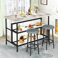 Lamerge 3 Piece Bar Table and Chairs Set, Industrial Bar Table Set with Storage Shelves,Marble Counter Height Island with 2 Bar Stools,Modern Pub Island for Kitchen,Grey