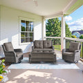 Belord Wicker Outdoor Furniture Patio Furniture Set - 6 Piece Patio Conversation Set with Swivel Rocker Chairs, Loveseat Sofa, Ottomans and Coffee Table, Gray Cushion