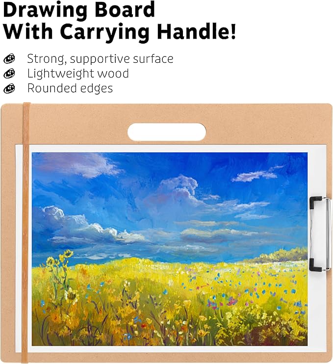 TX liteart Drawing Board - 14" x 17.8" Sketch Board with Handle for Drafting Art - Portable Clipboard for Class or Studio Fit in Artists Tote