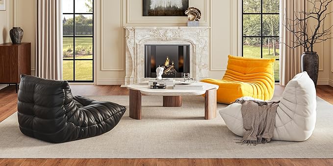 High-end Bean Bag Chair, Fireside Togo Chair with Black Faux Leather Cover, Comfy & Soft Lazy Floor Lounge Sofa for Bedroom, Living Room, Office or Lounger