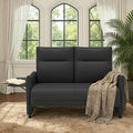 Faux Leather Loveseat, Upholstered Loveseat with Hidden Foldable Tray & Side Pocket, Front Contour Arm Design, Modern 2-Seater Sofa Couch for Compact Spaces, Black