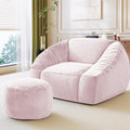 Bean Bag Chairs with Ottoman for Adults, Comfy Beanbag Chair with High-Resilience Foam, Oversized Bean Bag Sofa with Soft Faux Fur Fabric, Bean Bag Chair for Living Room,Bedroom,Pink