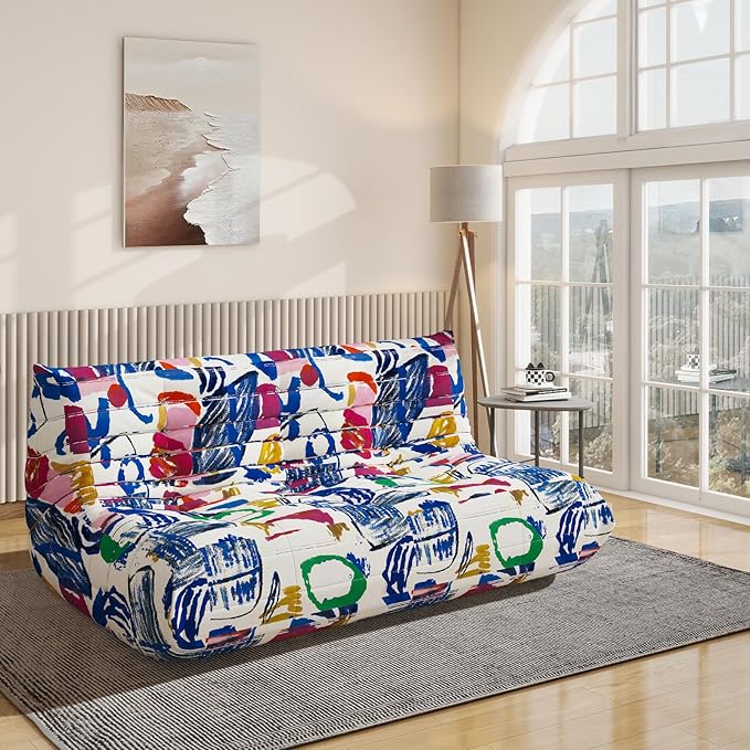Bean Bag Chair, Fireside Chair, Large Bean Bag Chair for Adults, Bean Bag Chairs for Teens with High-Resilience Foam, Non-Slip Base Floor Lounge Sofa,Living Room (Graffiti Color, 3-Seater)