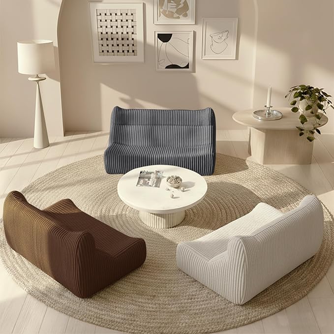 Big Bean Bag Chairs, Lazy Floor Sofa, Fireside Chair for Living Room, Bedroom, Office (White, Loveseat)