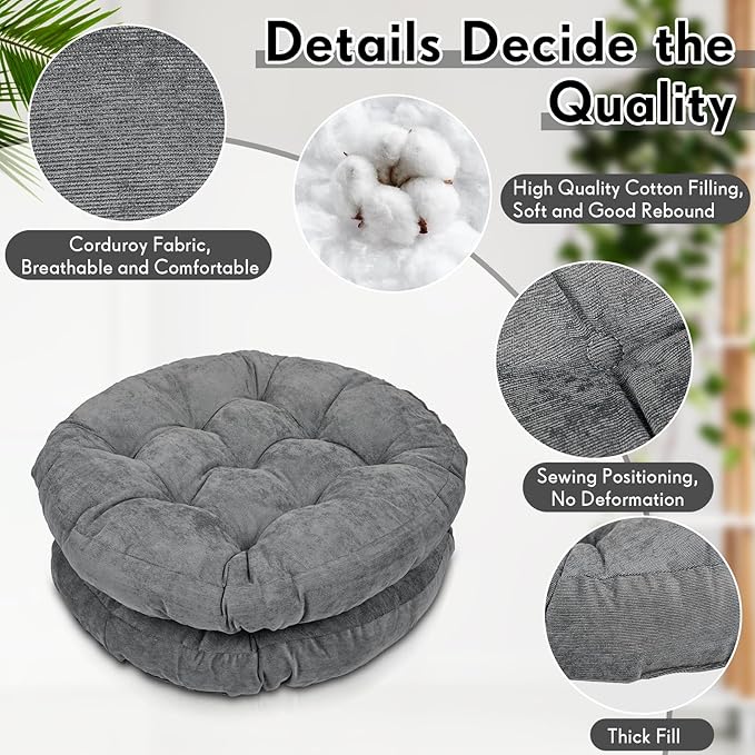 Jerify Floor Pillow Cushions 22 x 22 Inch Round Square Large Meditation Floor Pillow for Classroom Adult Meditation Picnic Party Cushion for Seating Gift Christmas(Round,Dark Gray,2 Pcs)