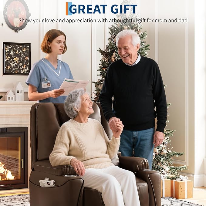 Power Lift Recliner Chair, Easy Lift Assist for Elderly, 3-Position Recline, Storage Pockets & Cup Holders, USB Charging Ports, Remote Control Operation, Living Room or Bedroom Comfort, Brown