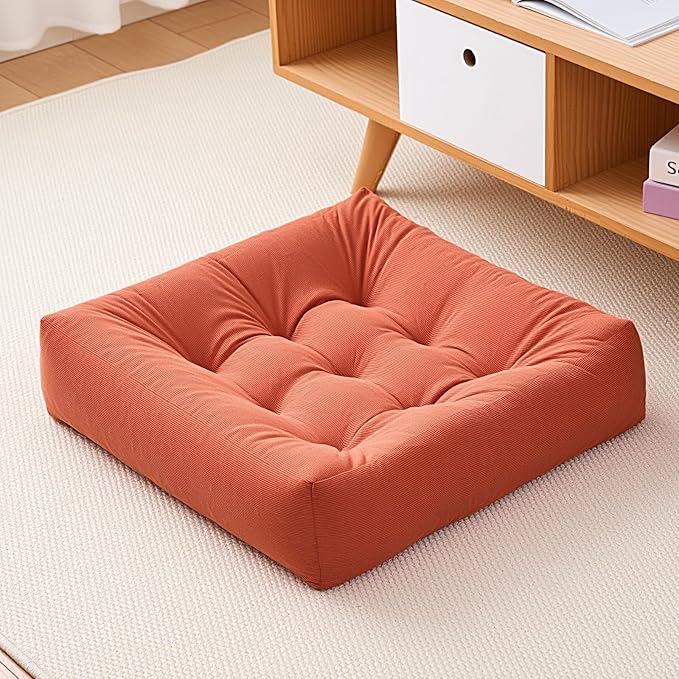 Tikuns Floor Pillows for Adults, 22x2x4 Inch Inch Meditation Cushions, Large Square Sitting Cushion Living Room Memory Foam Pillow for Sitting (4, Orange, 22x22x4 Inch)